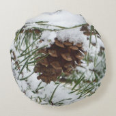 Snowy Pine Cone I冬自然撮影 ラウンドクッション (裏面)
