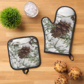 Snowy Pine Cone I Winter Nature Photography 鍋つかみ&鍋敷きセット (トップダウン)