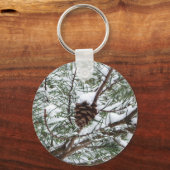 Snowy Pine Cone II冬の自然撮影 キーホルダー (正面)