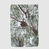 Snowy Pine Cone II冬の自然撮影 ゴルフタオル (正面)
