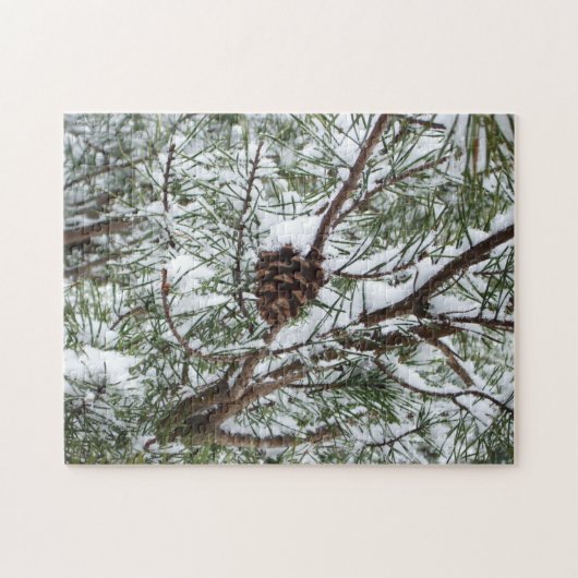 Snowy Pine Cone II冬の自然撮影 ジグソーパズル (横)