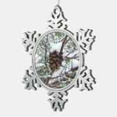 Snowy Pine Cone II冬の自然撮影 スノーフレークピューターオーナメント (右)