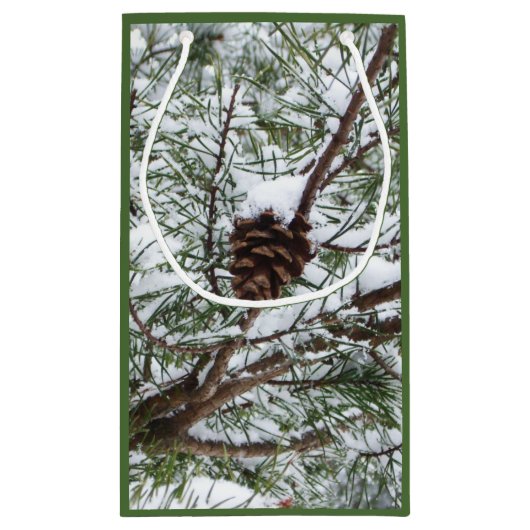 Snowy Pine Cone II冬の自然撮影 スモールペーパーバッグ (裏面)