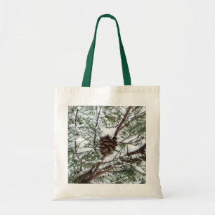 Snowy Pine Cone II冬の自然撮影 トートバッグ