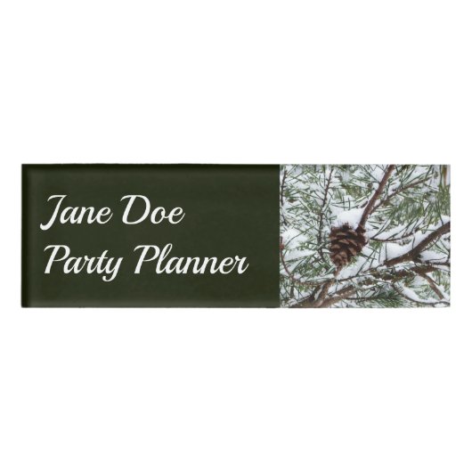 Snowy Pine Cone II冬の自然撮影 名札 (正面)