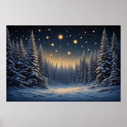 Snowy Pine Forest Under A Starry Night Sky ✨ Cozy  ポスター (正面)