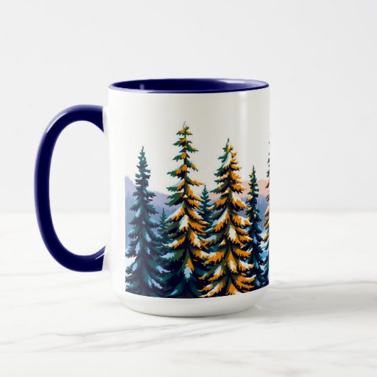Snowy Pine Forest Yellowstone Winter Aesthetic マグカップ (左)