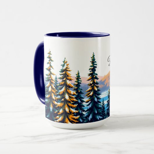 Snowy Pine Forest Yellowstone Winter Aesthetic マグカップ (正面左)