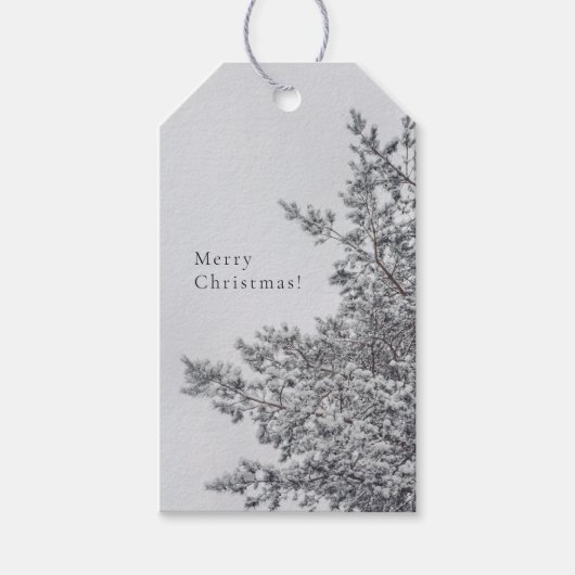 Snowy Pine, Scandinavian Christmas aesthetic ギフトタグ (正面)