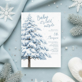 Snowy Pine Winter Snowflakes Landscape Baby Shower 招待状