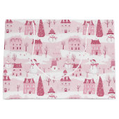 Snowy Pink Christmas Village ラージペーパーバッグ (正面)
