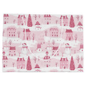 Snowy Pink Christmas Village ラージペーパーバッグ (裏面)