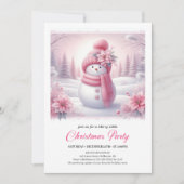 Snowy Pink Coquette Snowman Editable Kids Christma 招待状 (正面)