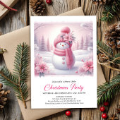 Snowy Pink Coquette Snowman Editable Kids Christma 招待状
