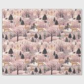Snowy Pink Deer Forest ラッピングペーパー (フラット)