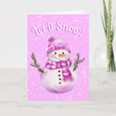 Snowy Pink White Snowman Personalized カード (正面)