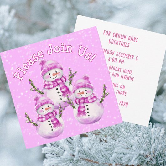 Snowy Pink White Snowman Personalized カード