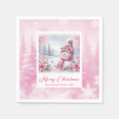 Snowy Pinkmas Christmas Scene Napkins Kids Holiday スタンダードカクテルナプキン (正面)
