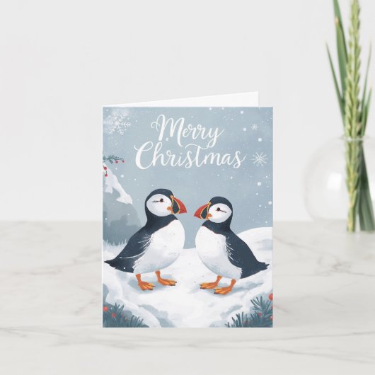 Snowy Puffins Christmas Card シーズンカード (正面)