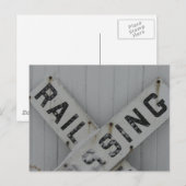 Snowy Rail Crossing Sign ポストカード (正面/裏面)