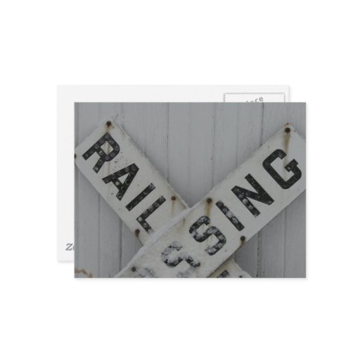 Snowy Rail Crossing Sign ポストカード (正面/裏面インサイチュ)