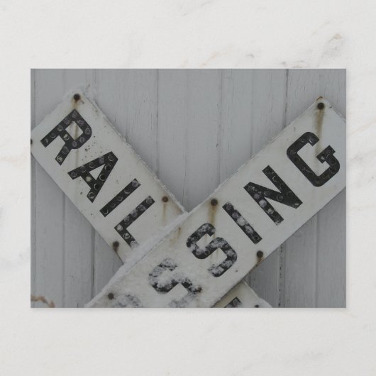 Snowy Rail Crossing Sign ポストカード (正面)