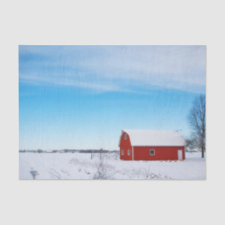 Snowy Red Barn Under a Crystal Blue Sky 薄葉紙