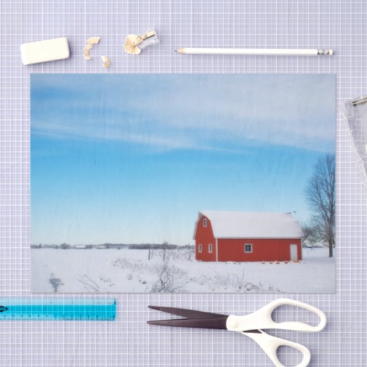 Snowy Red Barn Under a Crystal Blue Sky 薄葉紙 (クラフト)