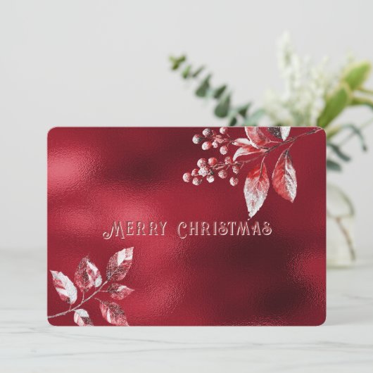 Snowy Red Leaves Christmas Holiday Card シーズンカード (スタンド正面)