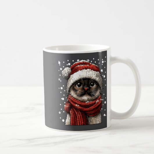 Snowy Siamese Cat With Snow Santa Hat Winter Chris コーヒーマグカップ (右)
