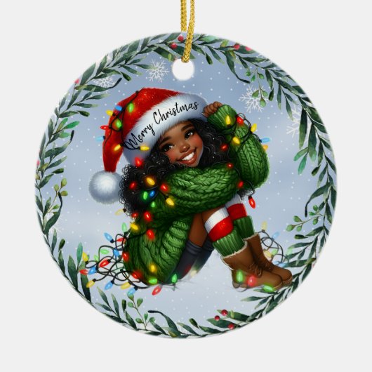 Snowy Smiles and a Santa Hat of Wishes セラミックオーナメント (正面)