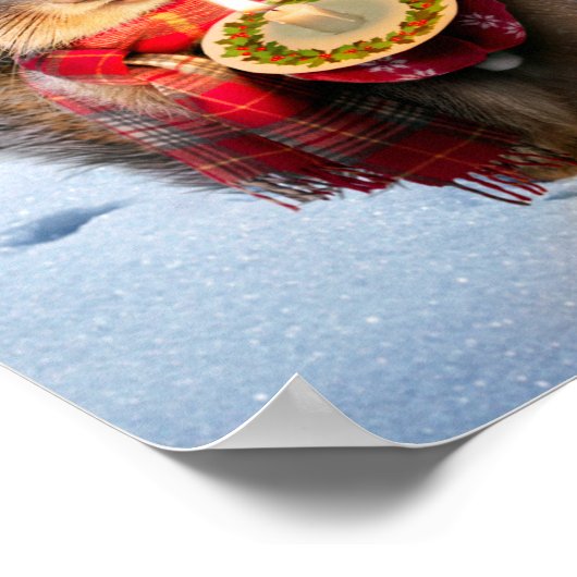 Snowy Squirrel Holding Candle ポスター (角)