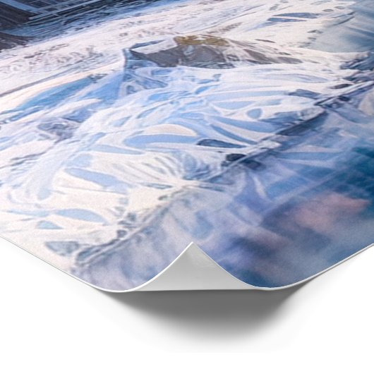 Snowy Stone Bridge, Serene Winter Landscape ポスター (角)