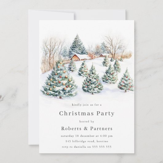 Snowy Trees Office Corporate Christmas Party 招待状 (正面)