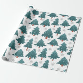 Snowy Trees & Silver Snowflake Wrapping Paper ラッピングペーパー (アンロールド)