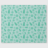Snowy Turquoise Lovely Christmas Tree & Snowflakes ラッピングペーパー (フラット)