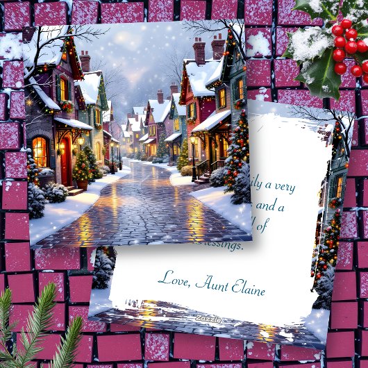 Snowy Village Cobblestone Street Christmas シーズンカード