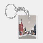 Snowy village, decorated for Christmas - Keychain キーホルダー (正面左)