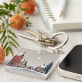 Snowy village, decorated for Christmas - Keychain キーホルダー (正面右)