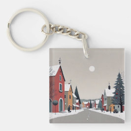 Snowy village, decorated for Christmas - Keychain キーホルダー
