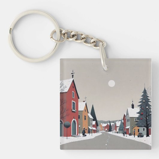 Snowy village, decorated for Christmas - Keychain キーホルダー (正面)