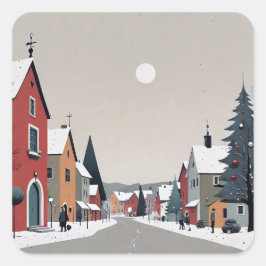 Snowy village,decorated for Christmas - Sticker スクエアシール