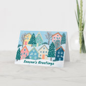 Snowy Village Illustration Cute Season's Greetings シーズンカード (正面)