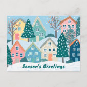 Snowy Village Illustration Cute Season's Greetings シーズンポストカード (正面)