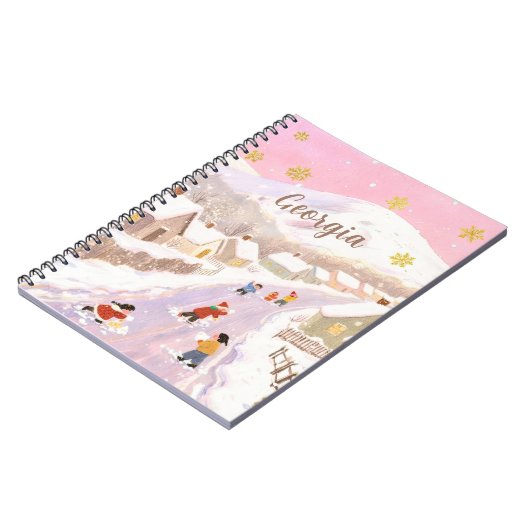 Snowy Village & Kids Personalized ノートブック (左側)