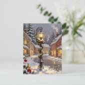 Snowy Village Scene with Lamppost  シーズンポストカード (スタンド正面)