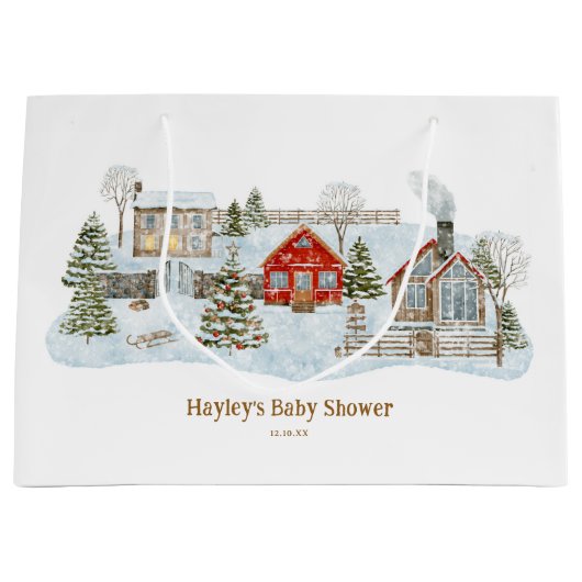 Snowy Village Winter Holiday Favors ラージペーパーバッグ (正面)