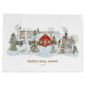 Snowy Village Winter Holiday Favors ラージペーパーバッグ (裏面)