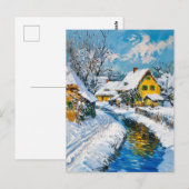 Snowy Village with Stream and Trees Fantasy Painti ポストカード (正面/裏面)