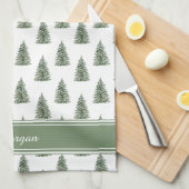 Snowy Watercolor Christmas Tree Pattern キッチンタオル (四つ折り)